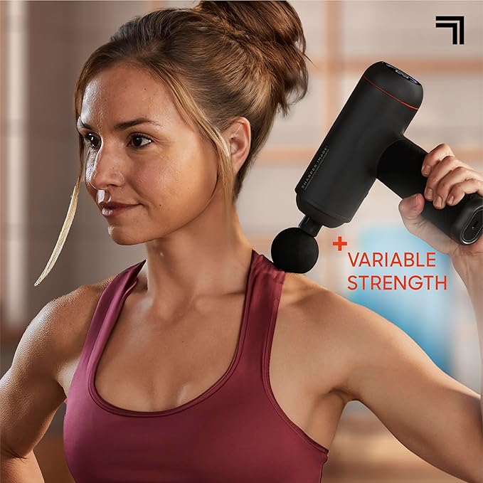 Sharper Image Deep Tissue Percussion Massage Gun, Powerboost MAX Rechargeable Handheld Massager, 7 Adjustable Speeds, 6 Attachment Heads & Carrying Case, Full Body Muscle Pain Relief, Black