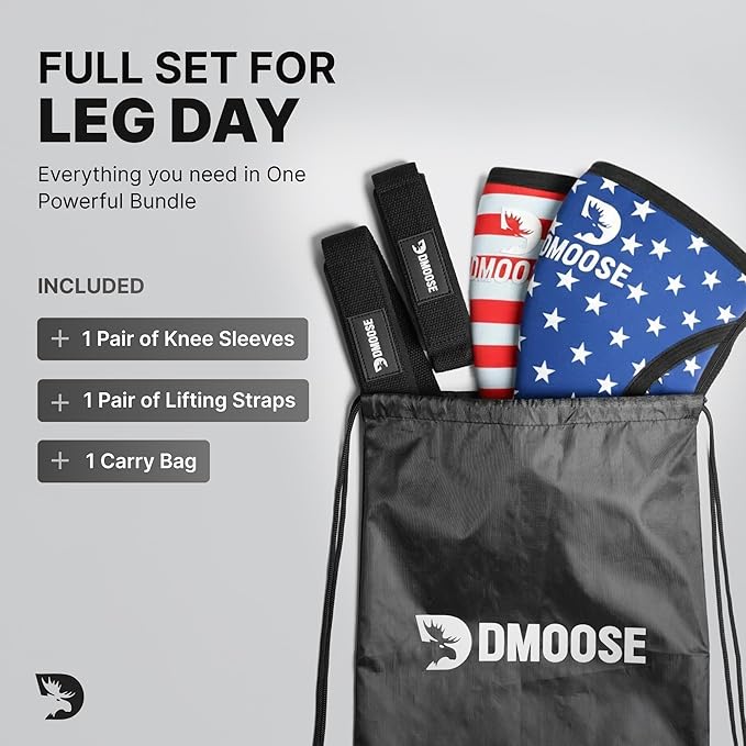 DMoose Fitness Knee Sleeves for Weightlifting (Pair) 78” Knee Wraps for Joint Support, Squats & Powerlifting - Gym Brace Straps for Joint Stability & Pain Relief, USPA & IPL Approved for Men and Women