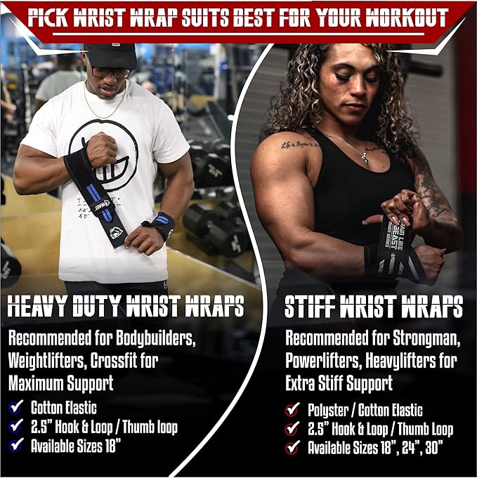 Beast Power Gear Stiff Wrist Wraps for Weightlifting 18” 24” 30” Premium Quality Wrist Support for Heavy Bench Press Powerlifting, Strength Training for Strong Men and Women