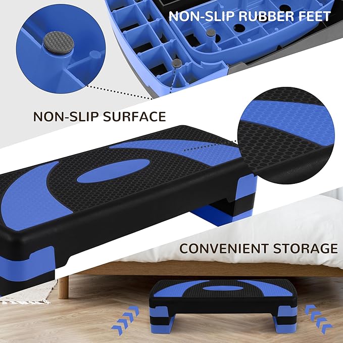 BalanceFrom Aerobic Step Platform Trainer with Adjustable 3-Level Risers, 400 Pound Weight Capacity – Non-Slip Exercise Stepper for Cardio, Strength, and Fitness Workouts at Home or Gym
