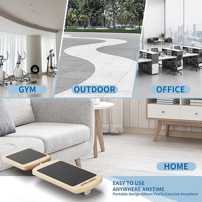 Ankle Balance Board for Plantar Fasciitis & Achilles - Wooden Single Leg Foot Strengthener & Stability Trainer for Office Desk, Rehab & Runners - 16-Exercise Guide & Bag