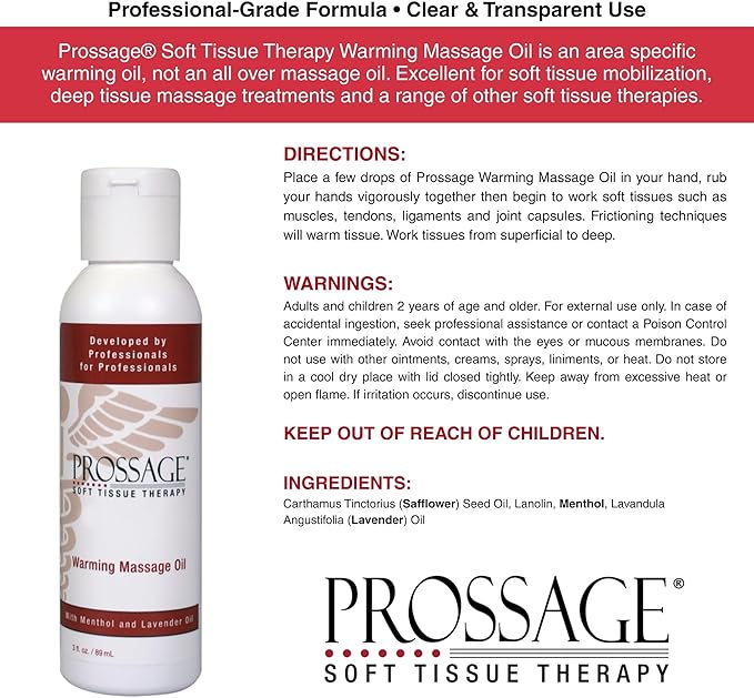 Prossage Heat Warming Relief Massage Oil for Therapuetic Massages, Deep Tissue Massages, and Aromatherapy, Topical Reliever, 3 Ounce Bottle