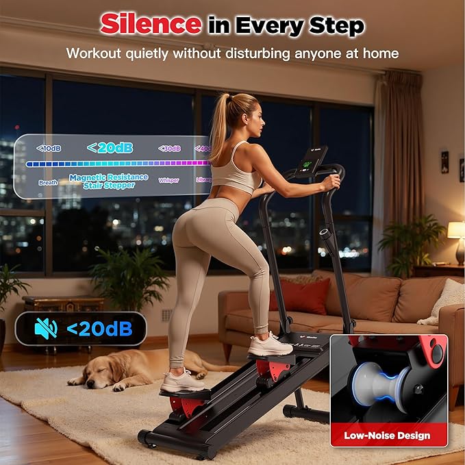 Stair Climber Machine for Home, 8-Level Adjustable Resistance Up to 77 LBS, Compact Folding Cardio Stair Stepper with 3-Level Incline & Pedal Angles, 350 LBS Capacity, 19'' Extended Stride