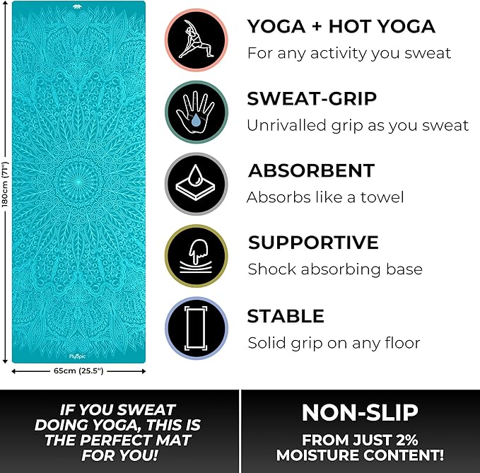 Plyopic. All In One Yoga Mat | Luxury Sweat-Grip Mat/Towel Combo | Ideal for Yoga, Hot Yoga, Bikram, Pilates, Workout & Exercise | Eco-Friendly Natural Rubber