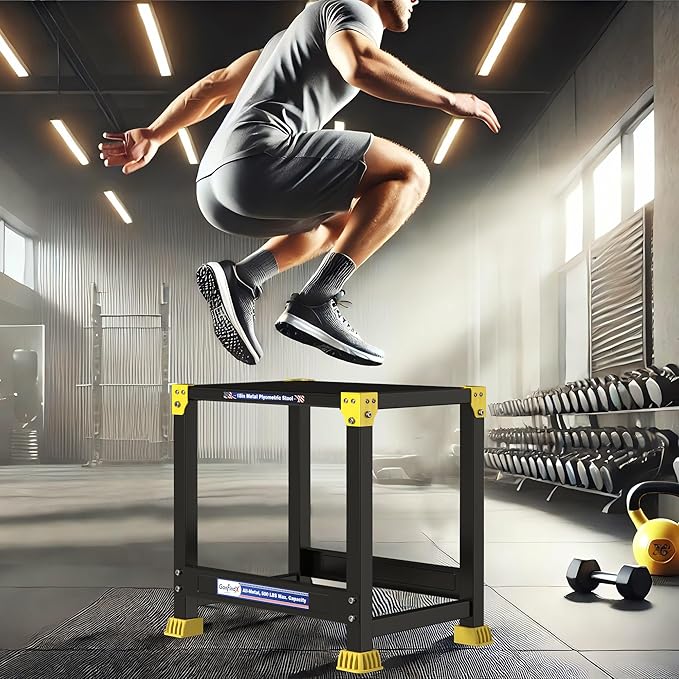 GanFindX Steel Plyo Box 12/18 Inch Surface Metal Plyometric Jumping Box Home Gym Jump Trainer for Fitness Exercise Agility Stamina Conditioning Strength Training
