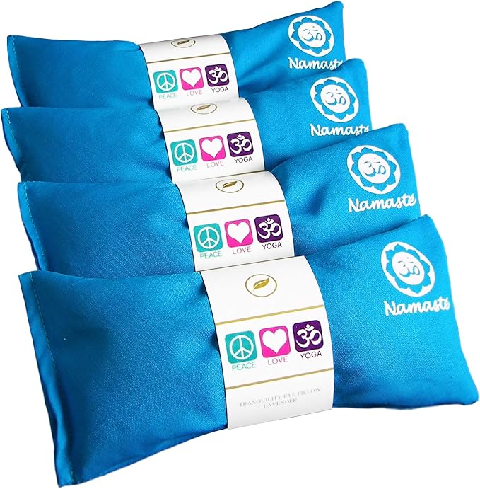 Lavender Eye Pillows - Yoga Eye Pillows Namaste Hot Cold Aromatherapy for Stress, Meditation, Spa, Relaxation Gifts - Made in USA Set of 4 - Turquoise Cotton