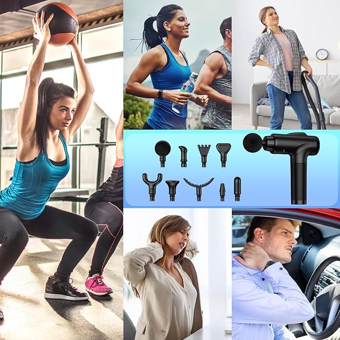 Massage Gun Deep Tissue, Handheld Electric Muscle Massager, High Intensity Percussion Massage Device for Pain Relief with 9 Attachments & 30 Speed(Black