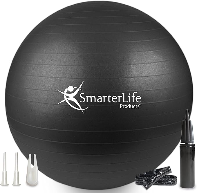 SmarterLife Exercise Ball Yoga Ball for Fitness, Balance, Stability, or Pregnancy, Gym Ball for Core Workout, Physical Therapy, Yoga Ball Chair for Office, Anti-Slip Anti-Burst