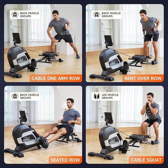 pooboo Magnetic Rowing Machine, Folding Rower with Combination Strength Exercise, Tablet Holder and Comfortable Seat Cushion, Rower for Home Use