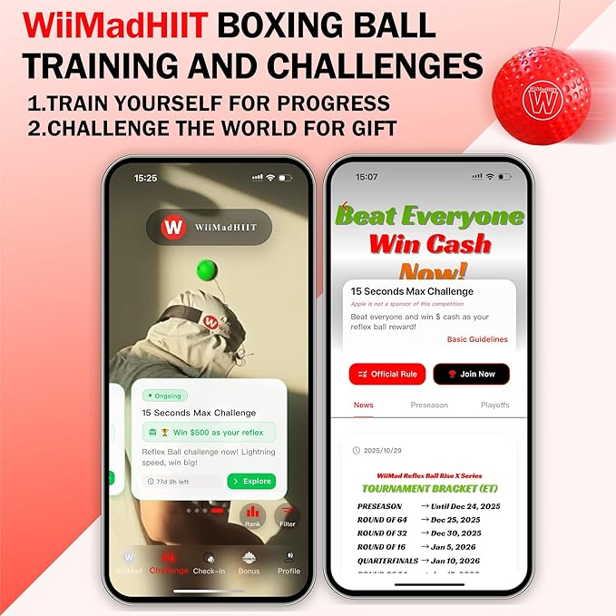 Boxing Reflex Ball with Punch Counter App, Fun Punch Game with Headband, Hand Eye Coordination Training | Boxing Equipment, Fitness Gift Ideas for Teen Boys and Anyone into MMA Training