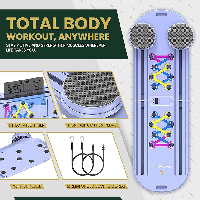 Pilates Board, 9 in 1 Multi-Purpose Foldable Pilates Reformer Set, Portable Pilates Reformer Board with Yoga Socks & Resistance Bands, Best for Women Fitness & Exercise at Home Pilates Workout Board