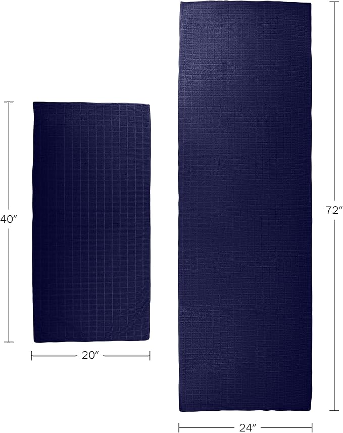 Yoga Mat Towel and Gym Towel Set - 2-Piece Non Slip Set for Hot Yoga, Pilates, and Gym - 72” x 24” Sweat Absorbent and Quick Drying Blanket with Corner Pockets for Mats by Wakeman (Navy)