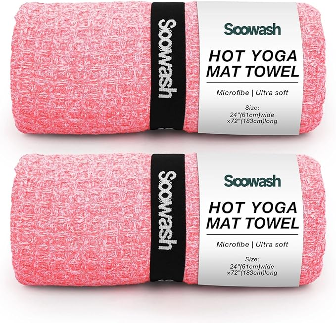 Hot Yoga Towel,Microfiber Yoga Mat Towels Non Slip for Hot Yoga Absorbent Microfiber Sweat Anti-Slip Cover,Bikram,Pilates,Exercise,Fitness 24 inch X 72 inch Pink 2 Pack