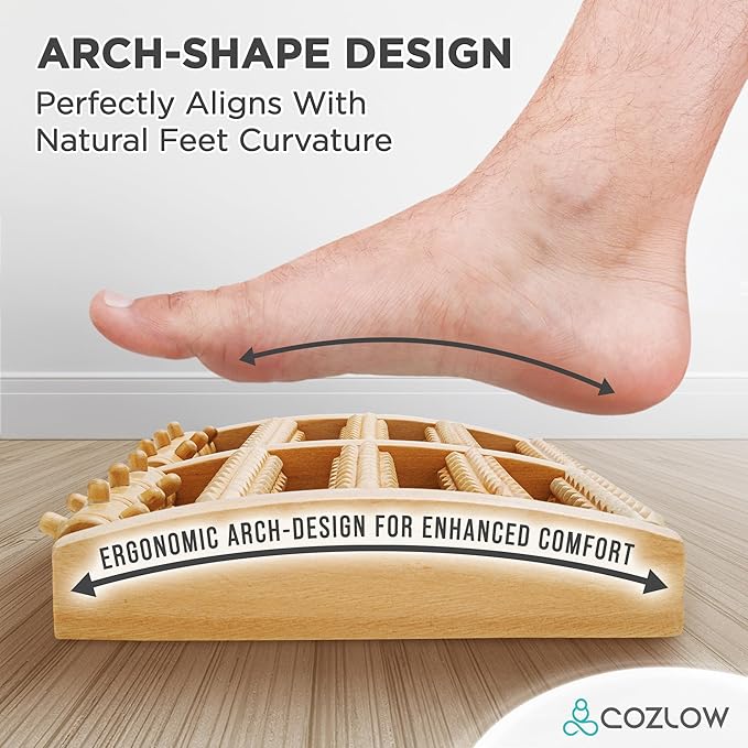 COZLOW - Foot Massager for Plantar Fasciitis Relief - Wooden Massage Roller with Arch Shape Design - Foot Pain Relief, Neuropathy, Heel Spur Pain, Stress Relief, and Relaxation - Muscle Therapy Tool