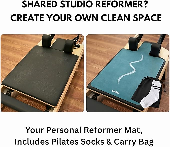 Pilates Reformer Mat Non Slip – Washable Reformer Mat Cover with Grip Socks & Mesh Bag, Sweat Absorbing Pilates Reformer Towel for Studio & Home Use