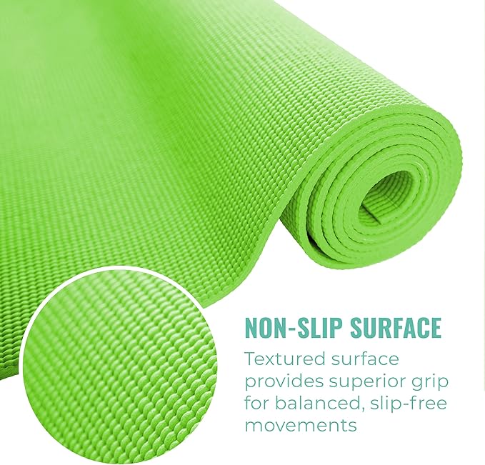12-Pack Classic Yoga Mat With Carrying Strap, 68" x 24" Non Slip Exercise Mat, 4mm Thick Gym Mat, Bulk Non Toxic Yoga Mats for Home Workout, Schools, Classroom, and Studios