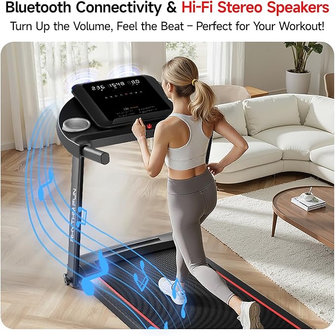 RHYTHM FUN 8.0 MPH Treadmills for Home, Running Walking Pad Treadmill with Incline up to 8%, Foldable Treadmill with Handle Bar, Low Noise Walking Pad for 300 lbs