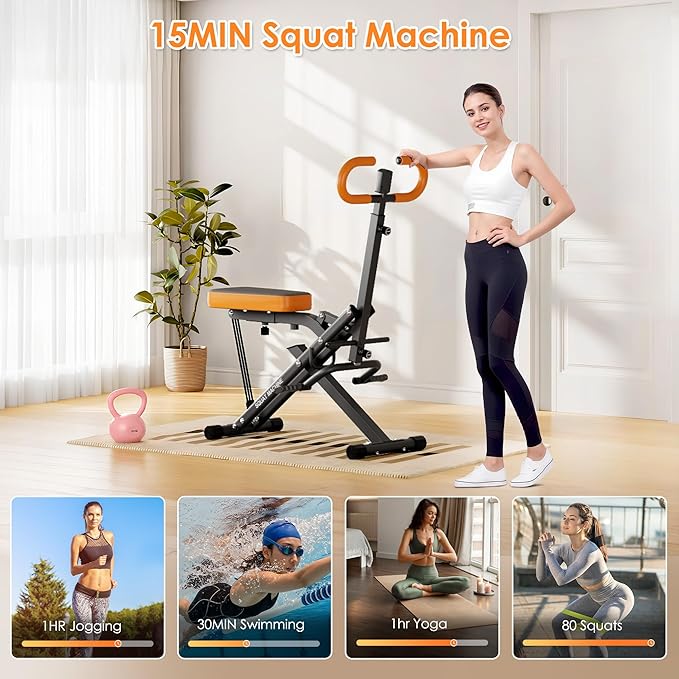 Squat Machine for Home Gym, Squat Rowing Machine with Adjustable Resistance and Optional Full Motion, Squat Assist Trainer for Glutes