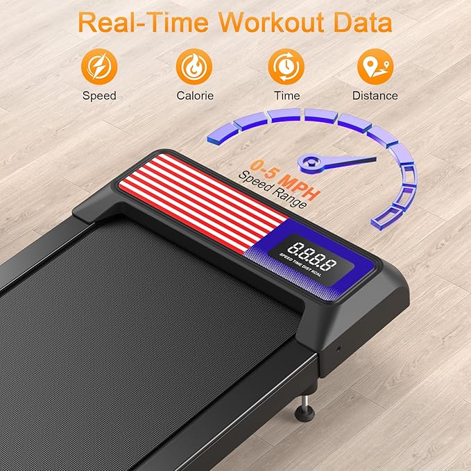 Treadmills for Home Small with 0%-8% Incline and APP Sync, Compact Under Desk Walking Treadmill Pad with Handle Bar Removable, Remote Control and LED Display, 2.5HP
