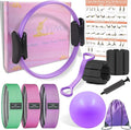 Pilates Ring Kit with Adjustable Ankle Wrist Weights, Resistance Bands, Ball, Pilates Equipment Ball for Home Workout to Tone, Sculpt and Strengthen, Fitness Magic Circle Rings for Yoga Women