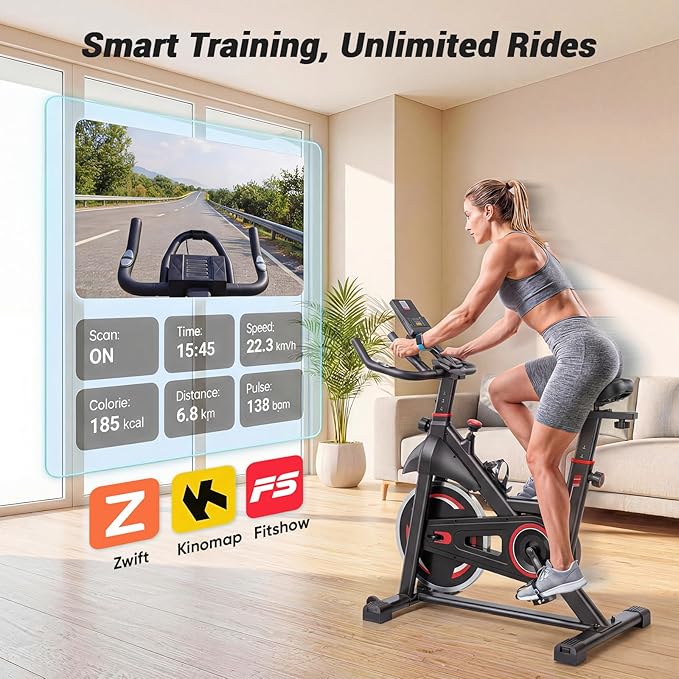 OLIXIS Exercise Bike with APP Control, Brake Pad Stationary Bikes with Quiet Magnetic Resistance, Indoor Cycling Spin Workout Bike with 300.0 lbs Weight Capacity