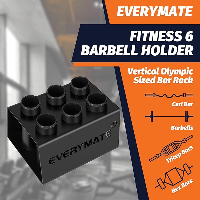 EVERYMATE Vertical Barbell Rack - Heavy-Duty Steel Organizer, Barbell Holder Floor Stand, Fits 2" Olympic Bars with Scratch-Resistant Inserts, Space-Saving for Home/Garage/Commercial Gym