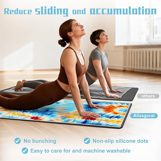 Yoga Mat Towel,Hot Yoga Towel High-Definition Pattern,Machine Washable with Ultra-Absorbent Yoga Towels for Hot Yoga Non Slip for Fitness,Exercise,Pilates,72 x 27 in,Blue& Orange