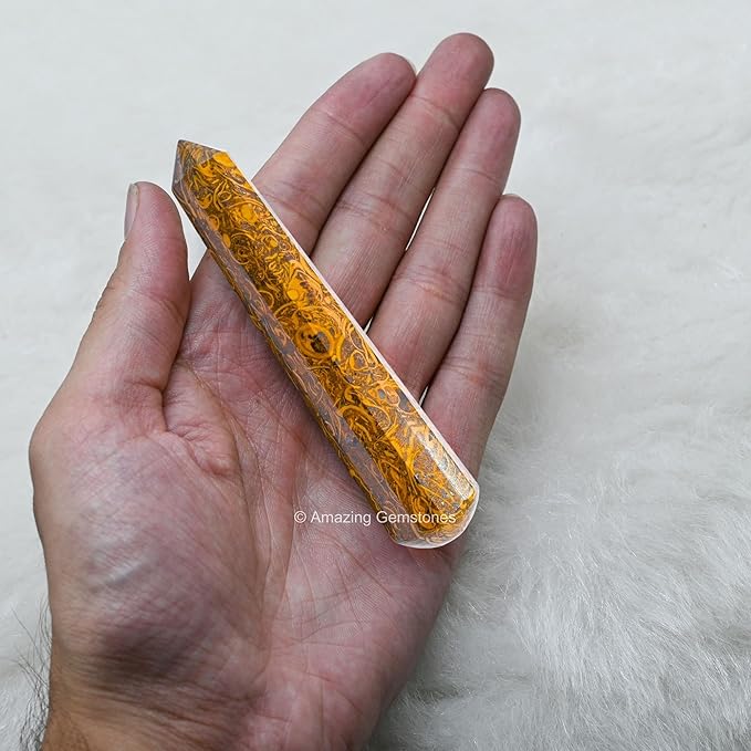 Amazing Gemstone Mariyam Jasper Crystal Wand Massage Stick - Pelvic Wand Gua Sha for Adults - Crystals and Healing Stones Massage Wands for Adults Gifts (Pointed)