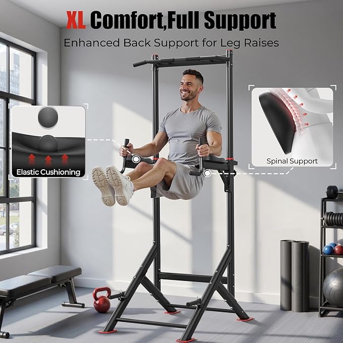 Sportsroyals Power Tower Pull Up Bar Station, 450LBS Stable Pull Up Dip Station for Home Gym Strength Training Equipment | FED Fitness