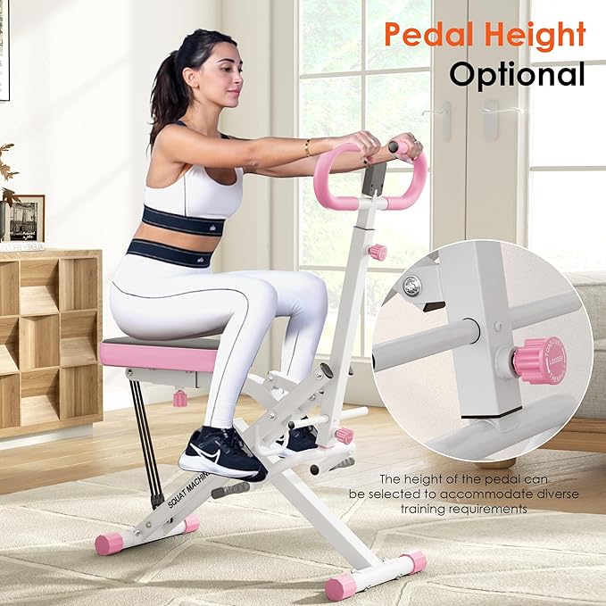 SogesHome Squat Machines Rowing Machine for Home, Foldable & Full Body Exercise Workout Equipment with Adjustable Resistance Bands for Women, Row and Ride Squat Machine for Glutes and Abs, 330 LBS