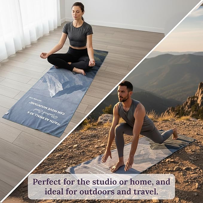 Multipurpose Mat Towel 26.5" x 72" - Christian Faith-Based Fitness Towel with Non-Slip Silicone Grip, Quick Drying & Sweat Absorbent for Yoga, Pilates, Gym, Picnic & Outdoor Activities