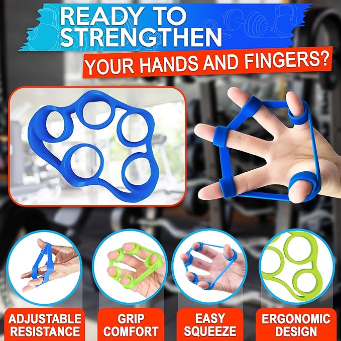 6Pcs Finger Strengthener with 3 resistance levels - Elastic Silicone Finger Exerciser with Shape-Retention and Ergonomic Design - Tear-Resistant Hand Stretcher with Comfort Grip for Hand Recovering
