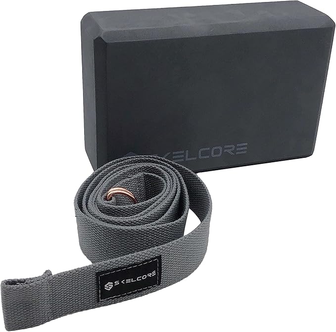 2-Piece Yoga Block & Strap Set - Non-Slip EVA Foam Block with Adjustable D-Ring Strap - Enhance Stability, Flexibility, Balance & Support in Every Pose