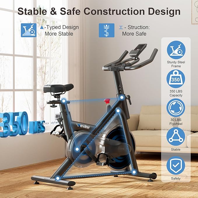 Magnetic Exercise Bike for Home – Adjustable Silent Spin Bike with 350lb Capacity, APP Connectivity, LCD Monitor & Device Holder – Indoor Cycling Bike for Cardio & Weight Loss