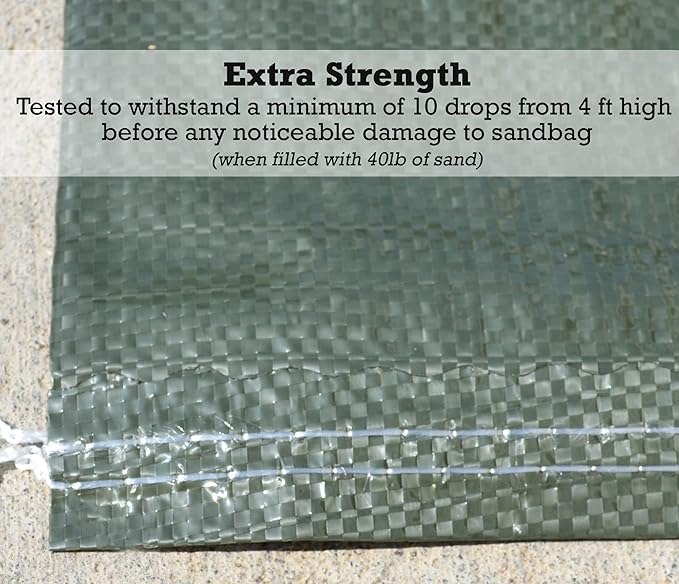 Polypropylene Olive Drab Rugged Sandbag | 14 Inches by 26 Inches | Pack of 15 | Military Grade | Protects Homes & Businesses From Flooding | Sand Bags Trusted by US Military & Red Cross