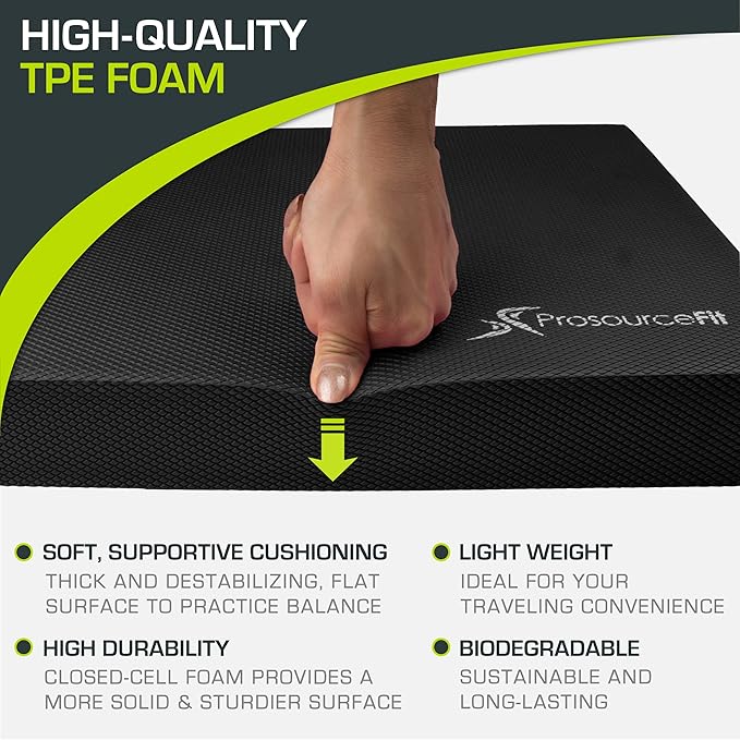 ProsourceFit Exercise Balance Pad, Non-Slip Cushioned Foam Mat & Knee Pad for Fitness and Stability Training, Yoga, Physical Therapy