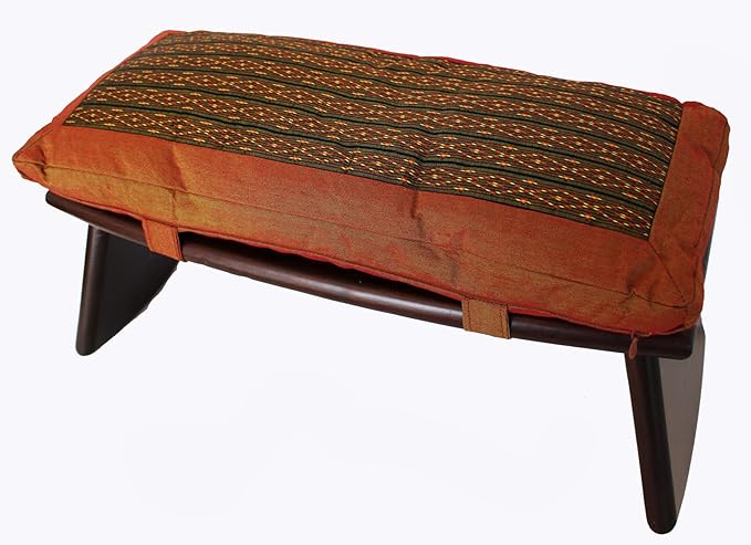 Meditation Bench & Cushion Set - Folding Seiza - Global Weave Diamond Saffron