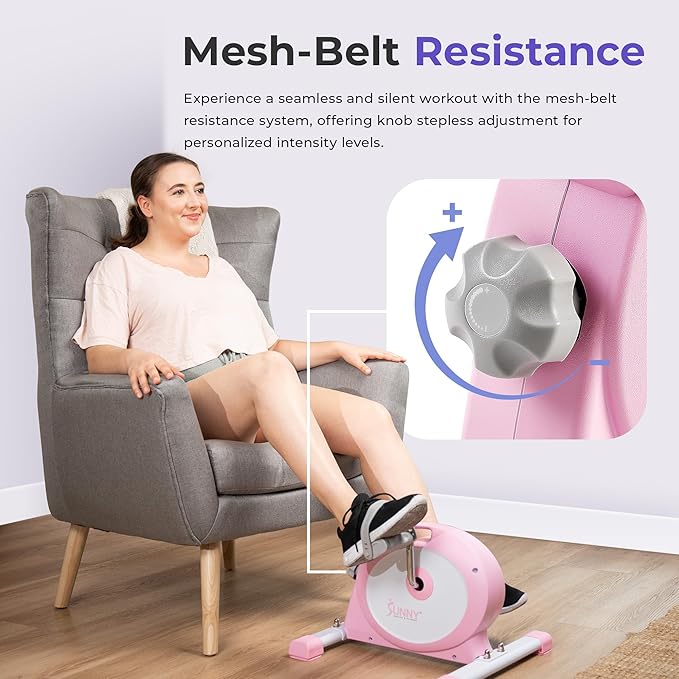 Sunny Health & Fitness Smart Under-Desk Bike Exerciser, Low-Impact Cardio Cycling Equipment for Home/Office, Mini Paddler for Arm/Leg Mobility Training, Free SunnyFit App Connect, Optional Motorized