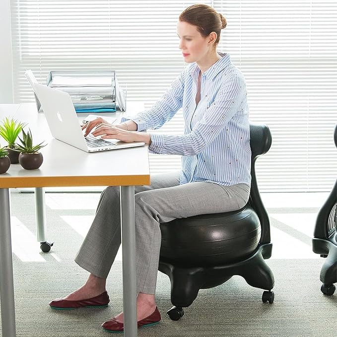 Balance Ball Chair for Adults Office, Yoga Ball Desk Chair Exercise Ball Chair with Wheels and Back Support