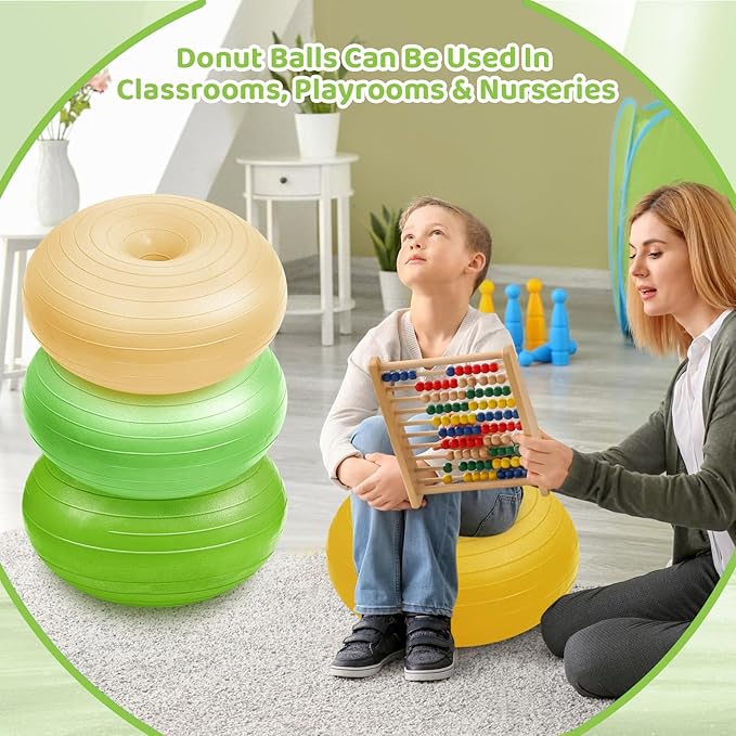 Lewtemi 4 Pcs Flexible Seating for Classroom Elementary 20 Inch Yoga Ball Chair Inflatable Donut Ball Chair with Inflator for Kids Student Sensory Balance Office Exercise