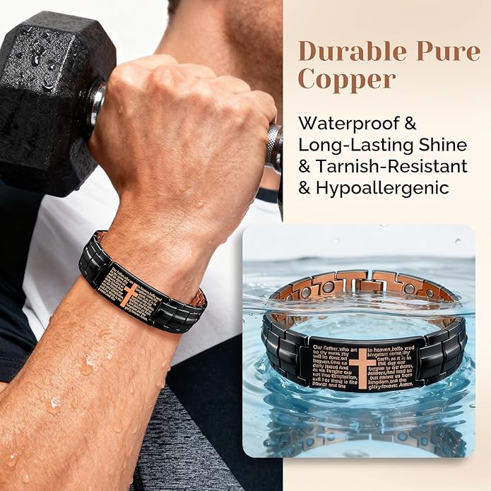 JEROOT Men's 99.99% Pure Copper Magnetic Bracelet, 3500 Gauss Magnets Adjustable with Sizing Tool