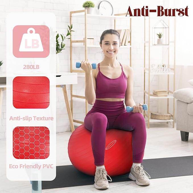 Fitvids Exercise Ball for Fitness, Yoga, Pilates with Quick Pump, Anti-Burst Slip Resistant Balance Ball