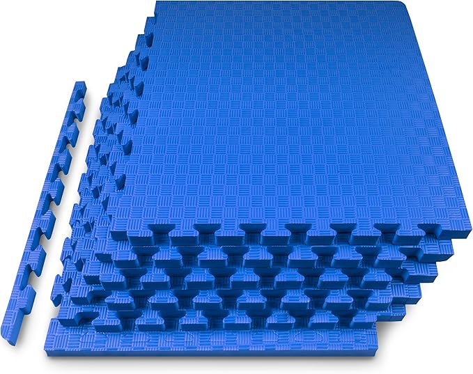ProsourceFit Exercise Puzzle Mat ½-inch or 1-inch, Checkered EVA Foam Floor Tiles w/Non-Slip Texture, Gym Mat with Interlocking Foam Tiles for Adjustable Surface, Available in 12, 24, or 36 SQ FT