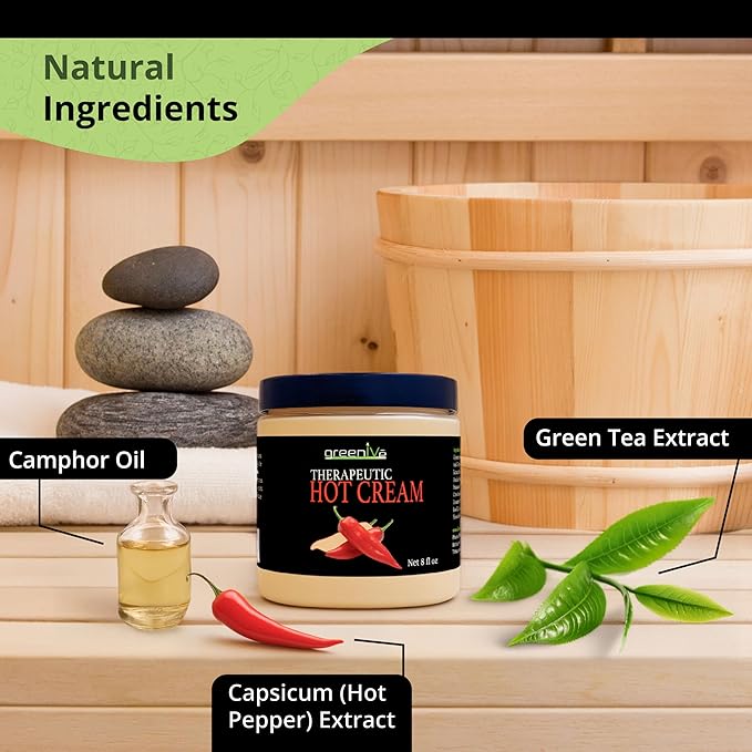 GreenIVe Hot Cream Massage Lotion for Joints Muscles and Skin Tighting Wraps Hot & Cold Sensation Bulk Jar (16oz Jar)