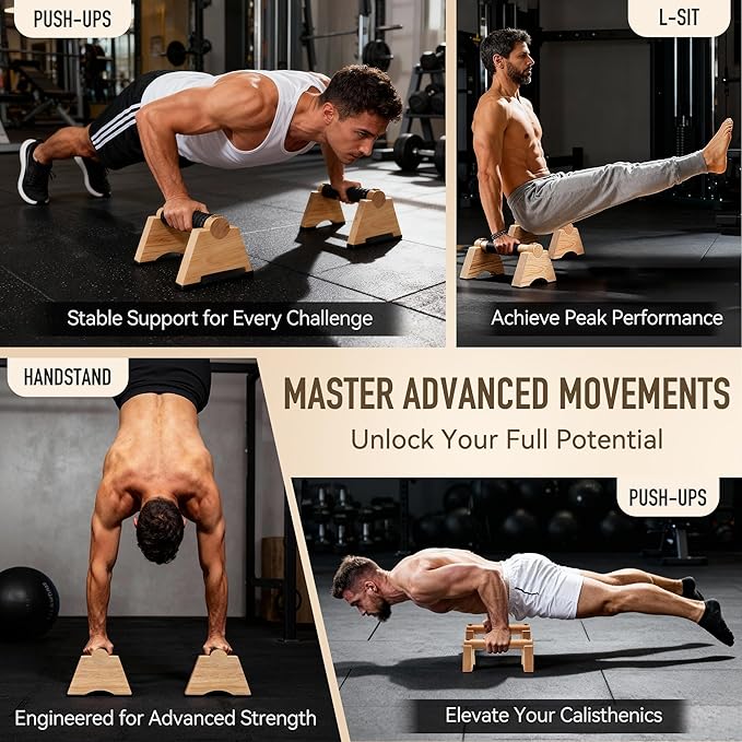 Wood Push up Bar, 2 PCS Parallettes Bars for Men Strength Training, Calisthenics Equipment for Handstand Training