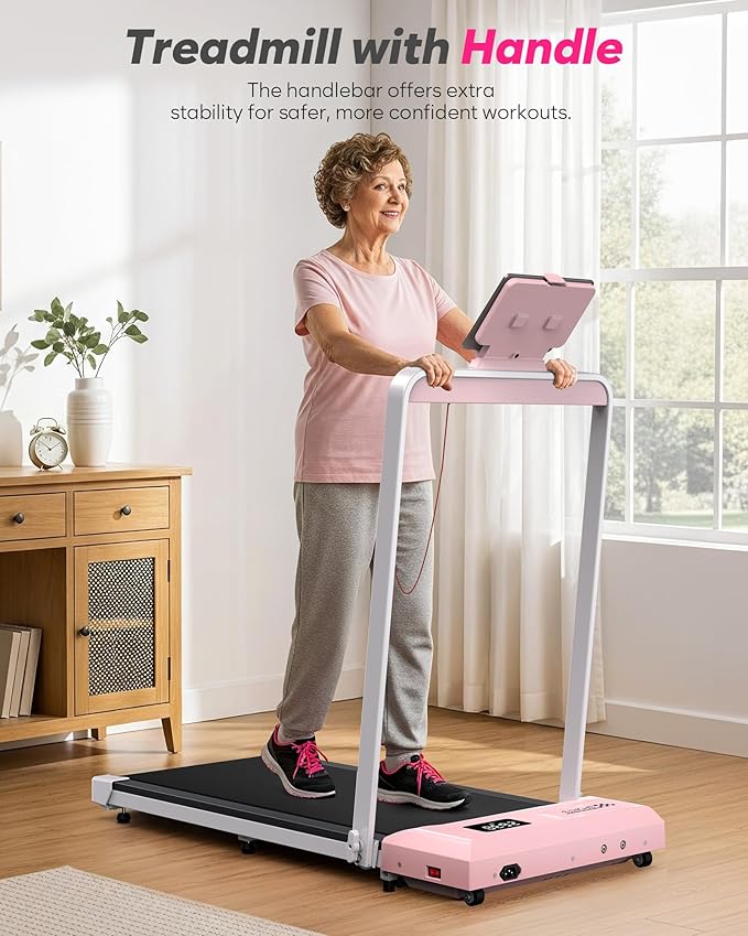 Foldable Treadmill with Incline, Compact Walking Pad Treadmill with Safety Handle Bar, 3.0HP Quiet Under Desk Treadmills for Home/Office, 320 LBS Capacity, APP & Mute Remote Control