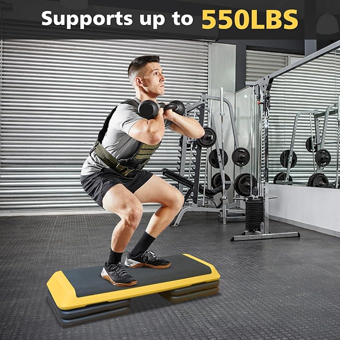 43'' Exercise Aerobic Step Platform, Adjustable Height 4-6-8in Exercise Stepper Workout with 4 Detachable Risers, Aerobics Stepper Workout Stepper for Home Gym Cardio Strength & Training