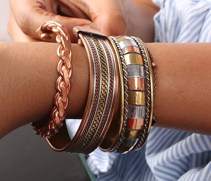 Copper Bracelet Tibetan Style. Hand Forged with Solid and High Gauge Copper Jewelry Cuff for Women Men. Combo of Different Designs