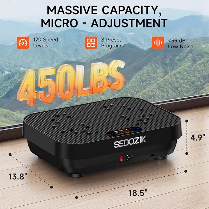 Vibration Plate Exercise Machine, 450lb Capacity Whole Body Vibrating Plate for Lymphatic Drainage, Shaker Board Platform for Weight Loss with Resistance Bands Bluetooth 120 Speeds
