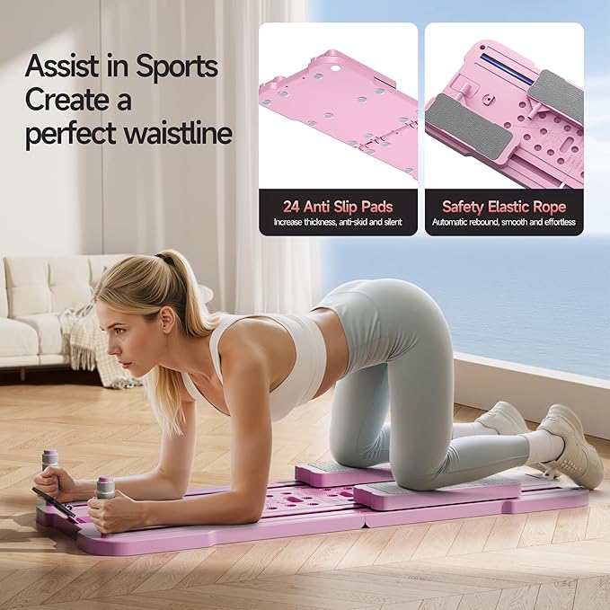 Multifunctional Pilates Board - Home Fat Burning Fitness Equipment with 3 Modes, Foldable Design, 330LBS Capacity, Stainless Steel Rollers for Core, Leg, Arm & Back Training